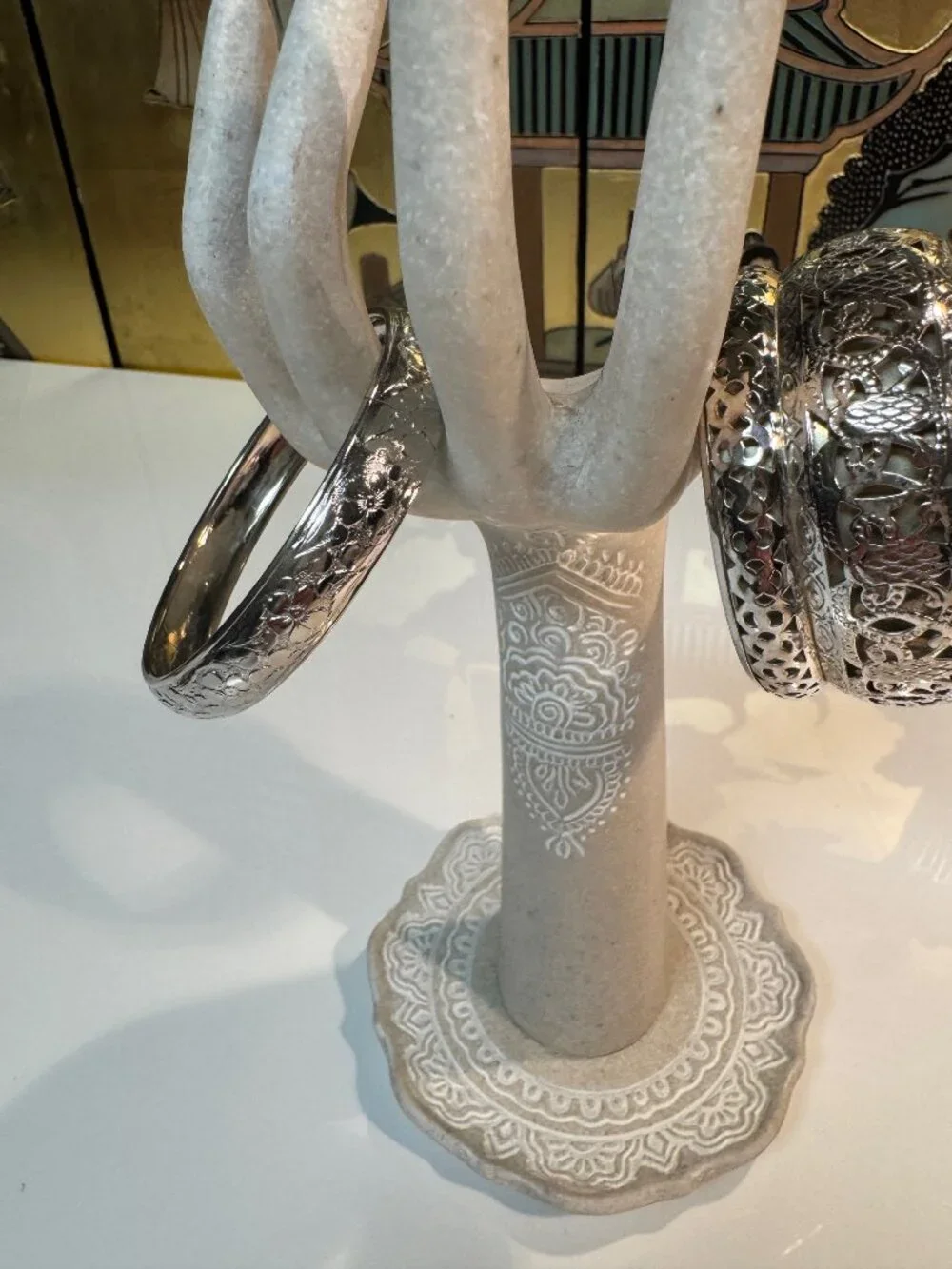 #113 Pair of beautiful carved bangle bracelets